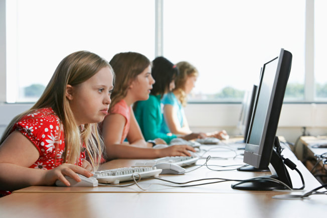 students at computers
