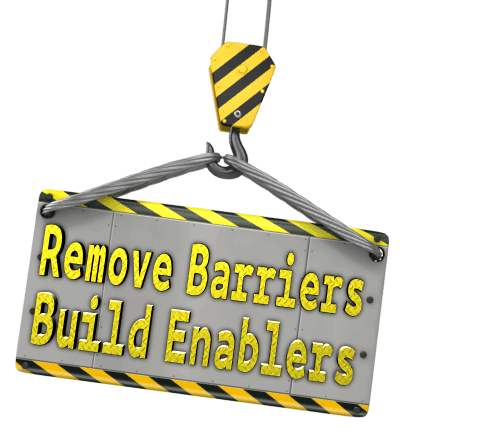 hook with the words remover barriers build enablers
